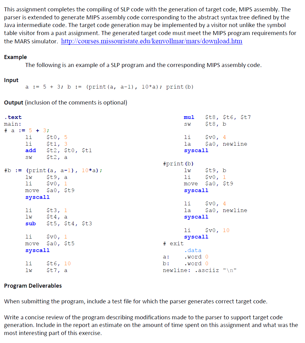 Solved This assignment completes the compiling of SLP code | Chegg.com