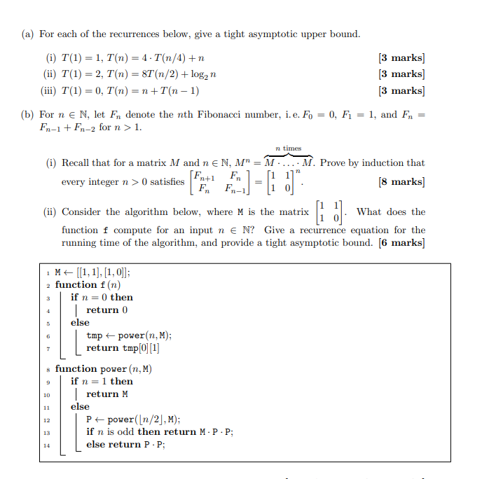 Solved (a) For each of the recurrences below, give a tight | Chegg.com
