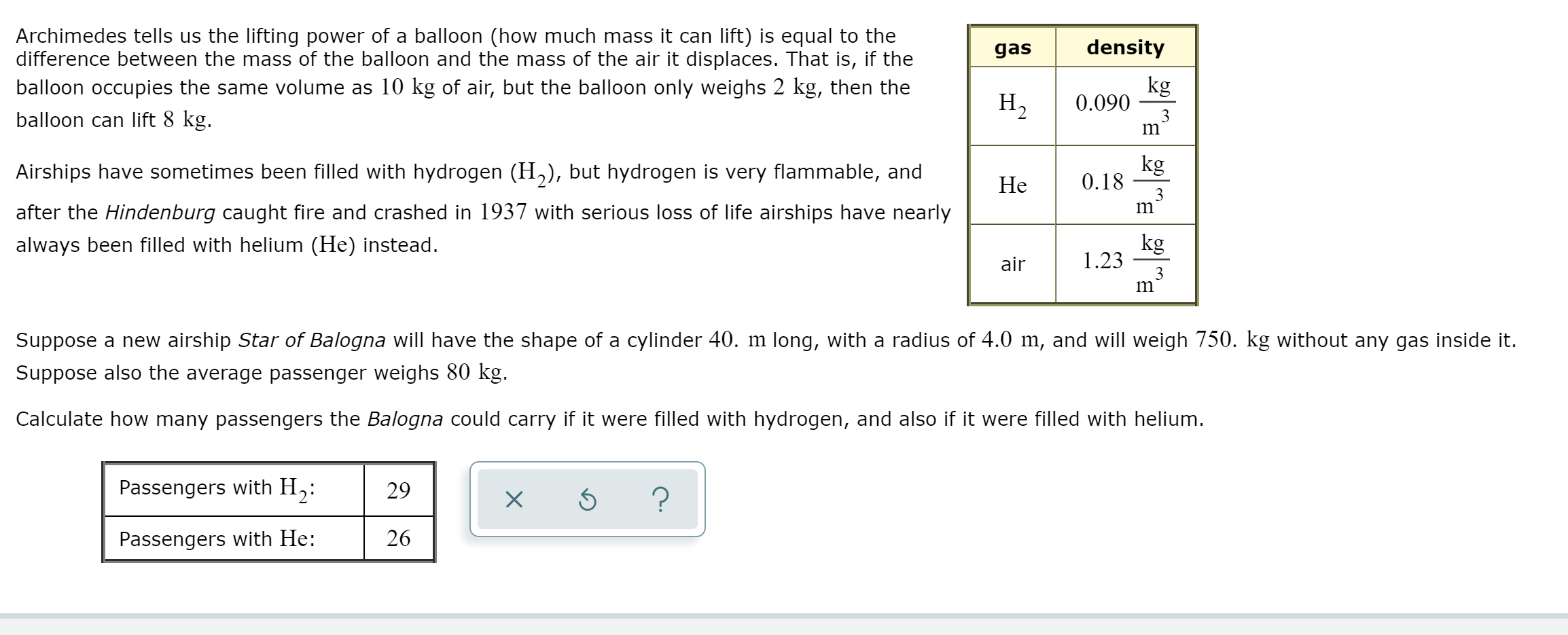 Solved Gas Density Archimedes Tells Us The Lifting Power Chegg Com