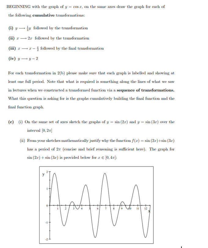 BEGINNING with the graph of y=cosx, on ﻿the same axes