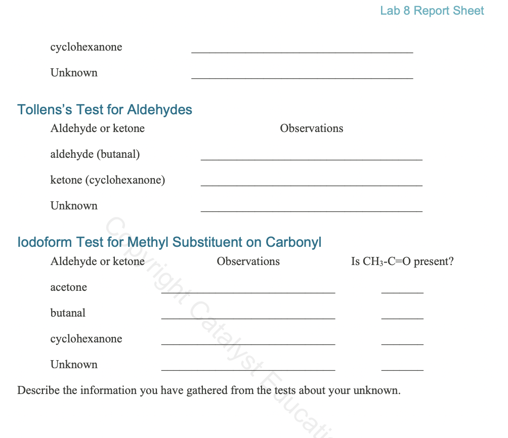 Solved Lab 8: Aldehydes and Ketones Report Sheet Name Date | Chegg.com