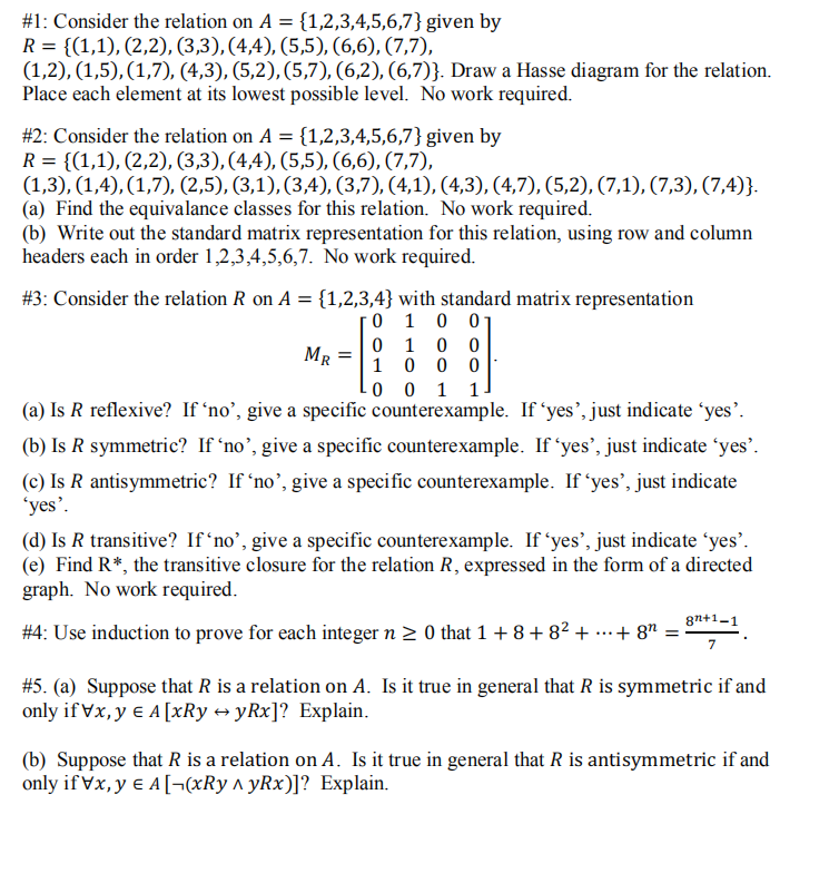 Solved #1: Consider The Relation On A = {1,2,3,4,5,6,7} | Chegg.com