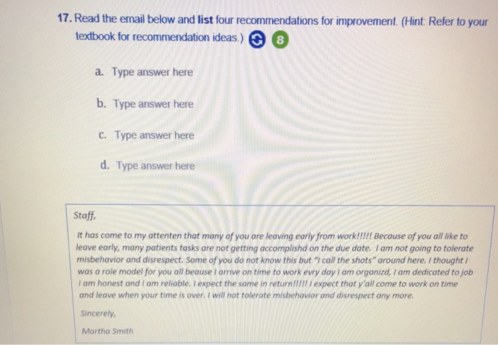 Solved 17. Read the email below and list four | Chegg.com