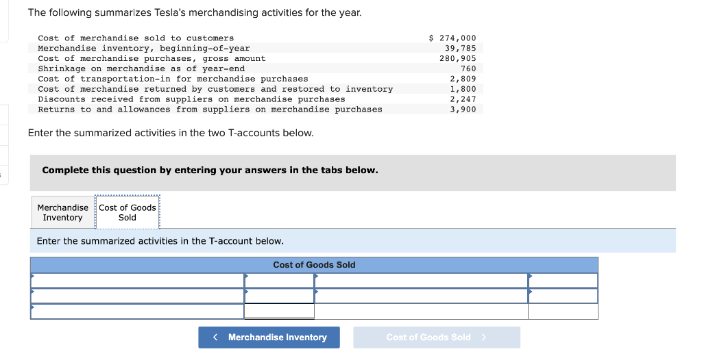 Enter the summarized activities in the two T-accounts below.
Complete this question by entering your answers in the tabs belo