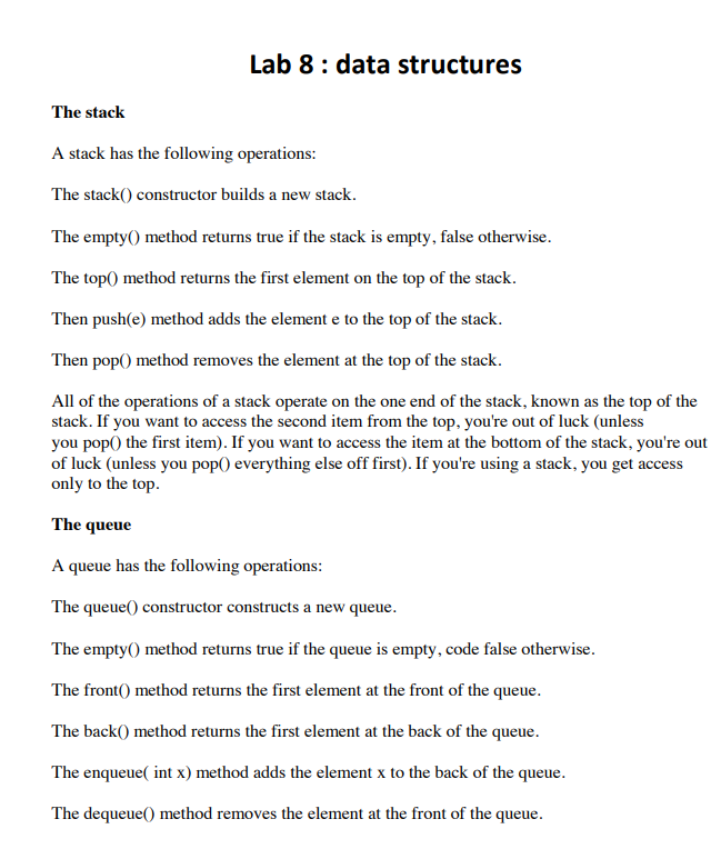 Solved Lab 8: Data Structures The Stack A Stack Has The | Chegg.com