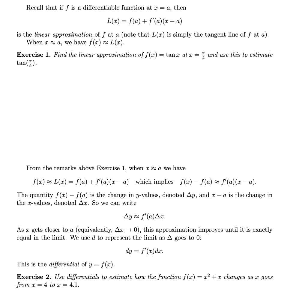 Solved Recall that if f is a differentiable function at x=a, | Chegg.com