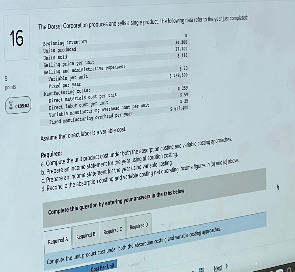 Solved The Dorset Corporation produces and sells a single