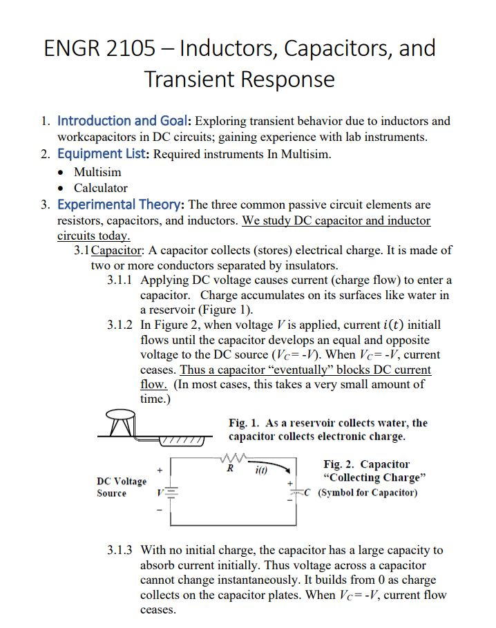 ENGR 2105 Inductors, Capacitors, And Transient R...