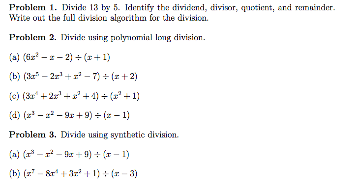 Solved Problem 1 Divide 13 By 5 Identify The Dividend Chegg
