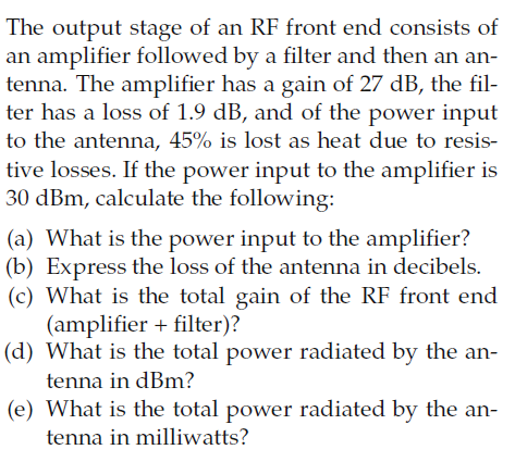 Solved The output stage of an RF front end consists of an | Chegg.com
