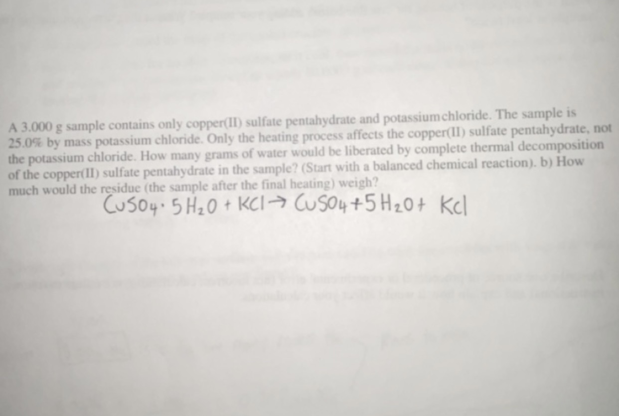 Solved A 3.000 g sample contains only copper(II) sulfate