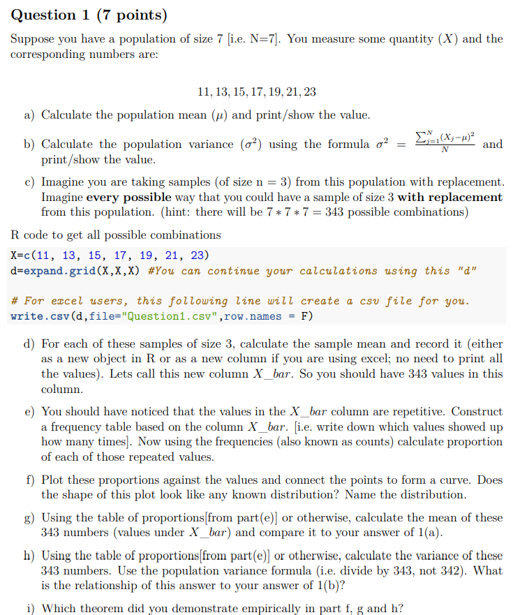 Solved Question 1 (7 points) Suppose you have a population | Chegg.com