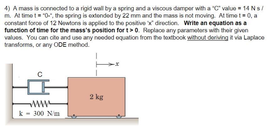 Solved 4) A mass is connected to a rigid wall by a spring | Chegg.com