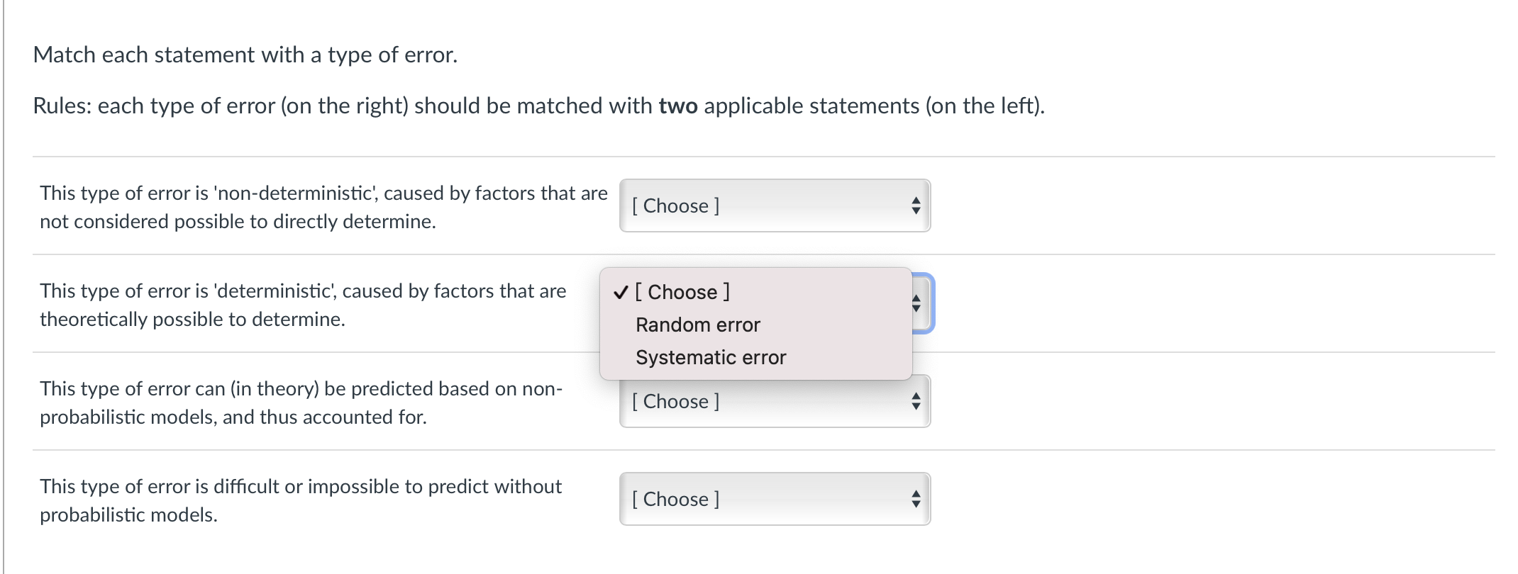 Solved Match each statement with a type of error. Rules: | Chegg.com