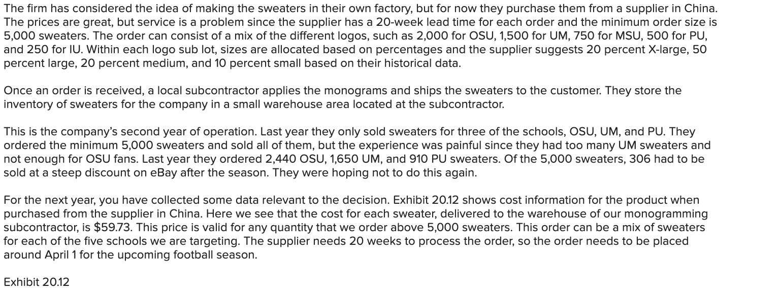 Solved Big10Sweaters.com is a new company started last year
