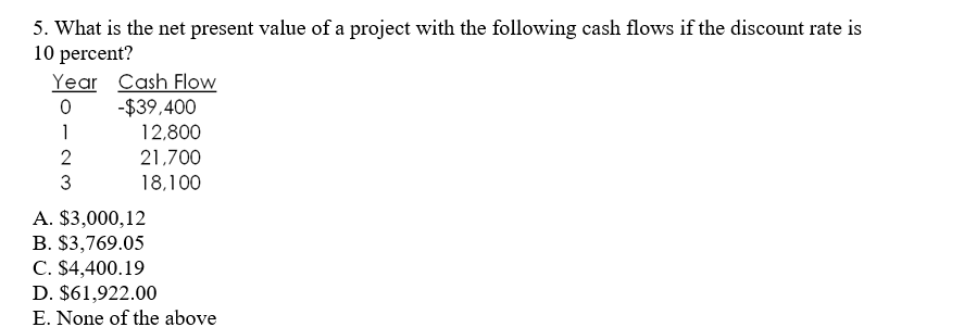 Solved 5. What is the net present value of a project with | Chegg.com