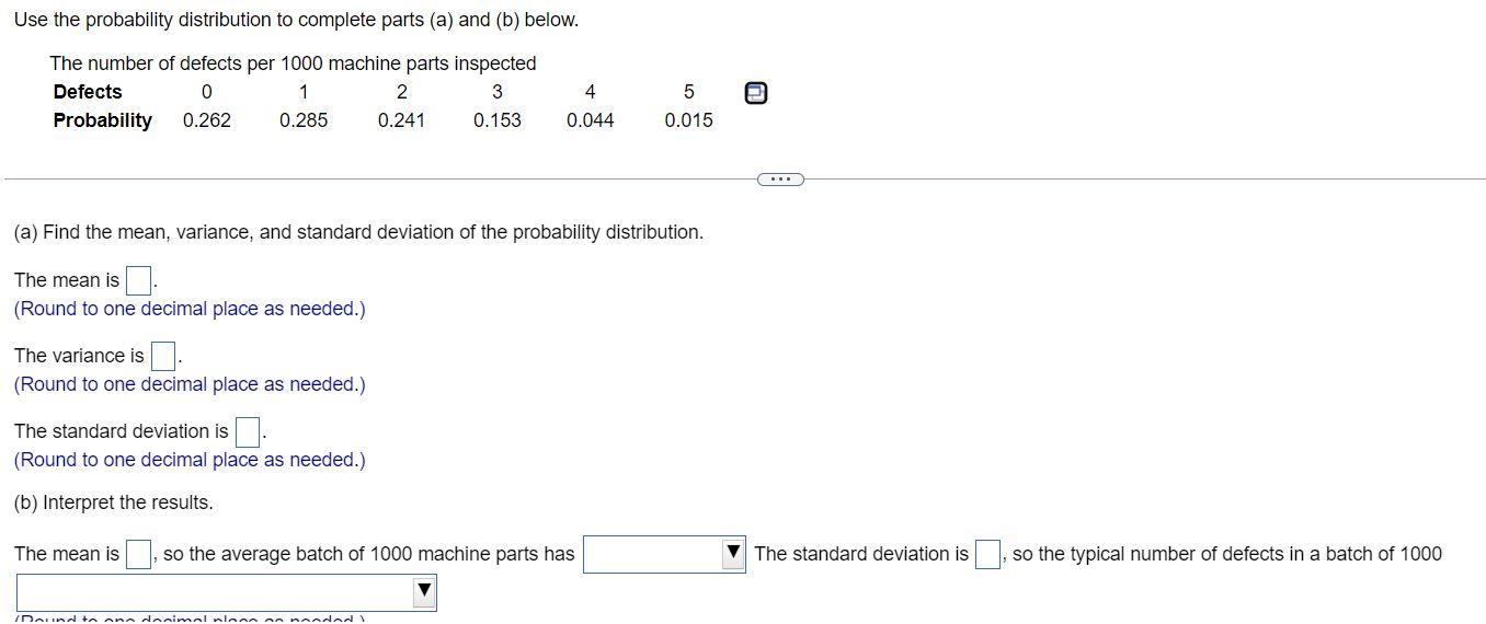 Solved Use the probability distribution to complete parts | Chegg.com