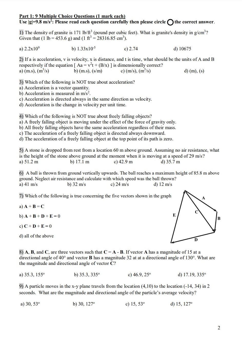 Solved Part 1 9 Multiple Choice Questions 1 Mark Each Chegg Com