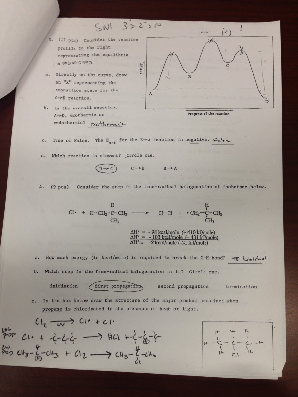 Solved 3. (12 pts) Consider the reaction profile to the | Chegg.com