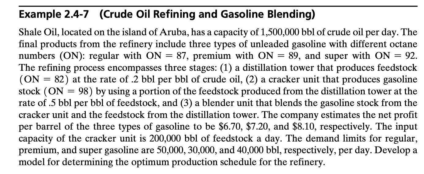 Solved 2. Solve Example 2.4-7 (Crude Oil Refining And | Chegg.com