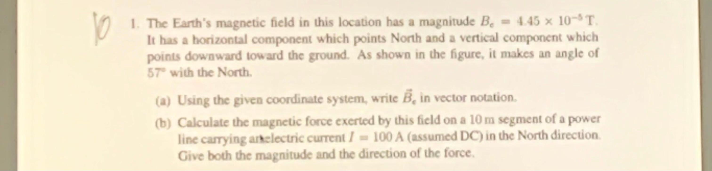 Solved so 1. The Earth's magnetic field in this location has | Chegg.com