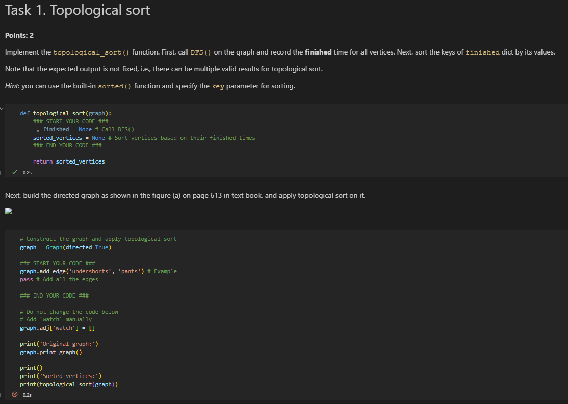 Solved Task 1. Topological sort Points: 2 Implement the | Chegg.com