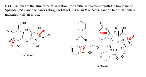 Solved P3.6: Below are the structures of sucralose, the | Chegg.com
