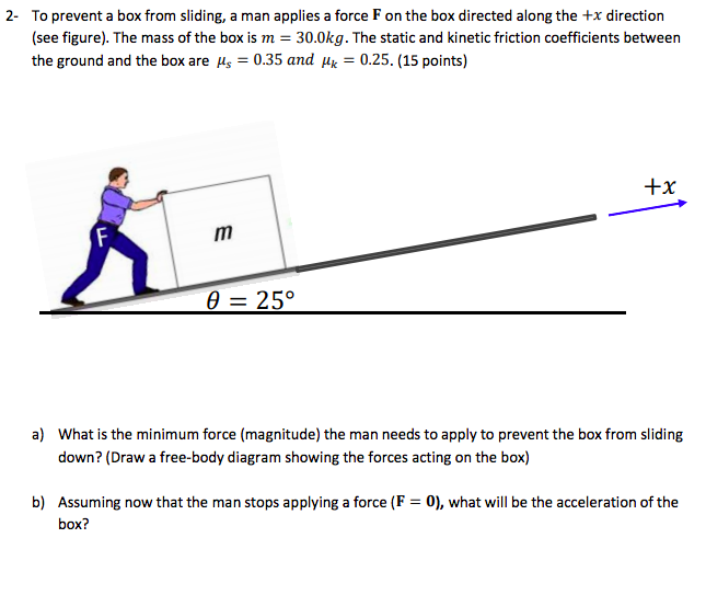 Solved 2- To prevent a box from sliding, a man applies a | Chegg.com
