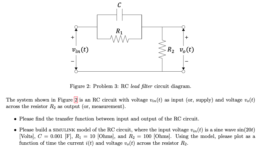 Solved Vin T Zr Volt Figure 2 Problem 3 Rc Lead Filter Chegg Com