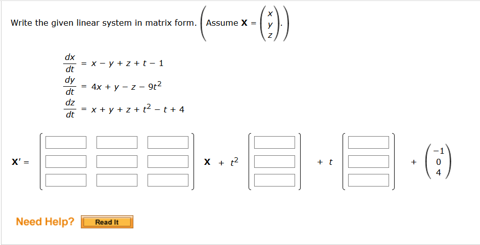 Solved Write the given linear system in matrix form. Assume | Chegg.com