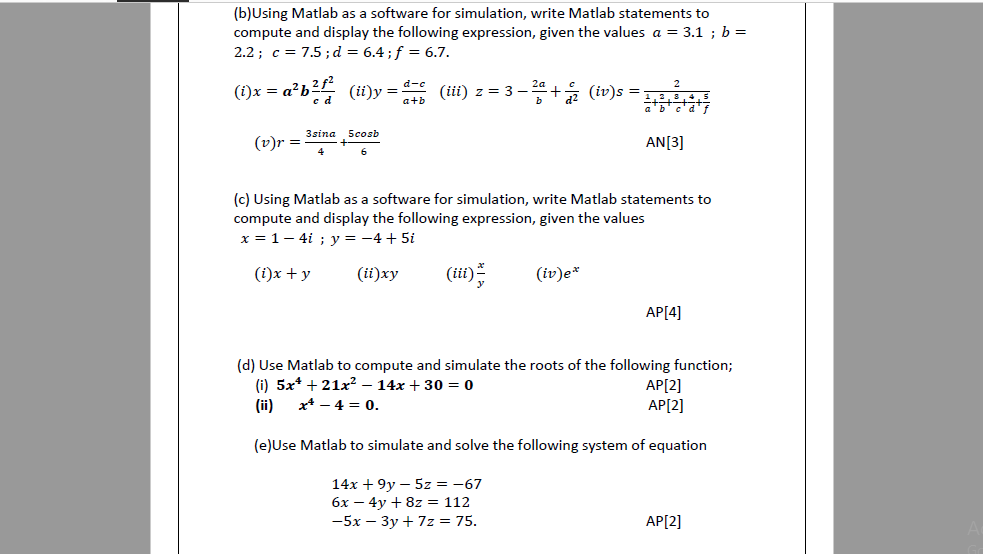 Solved (b)Using Matlab As A Software For Simulation, Write | Chegg.com