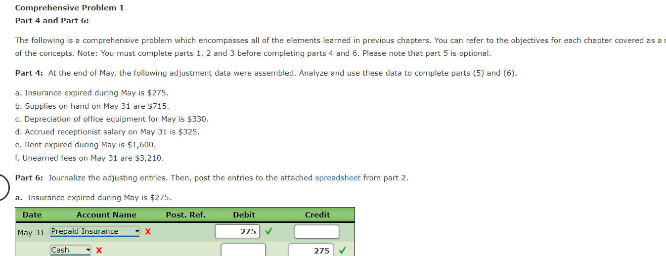 Comprehensive Problem 1 Part 4 and Part 6: The | Chegg.com