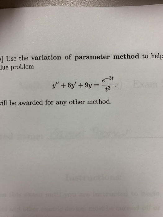 Solved l Use the variation of parameter method to help lue | Chegg.com