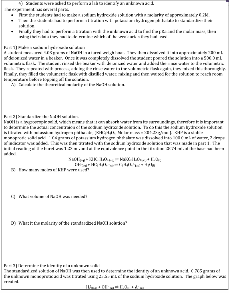 Solved 4) Students were asked to perform a lab to identify | Chegg.com
