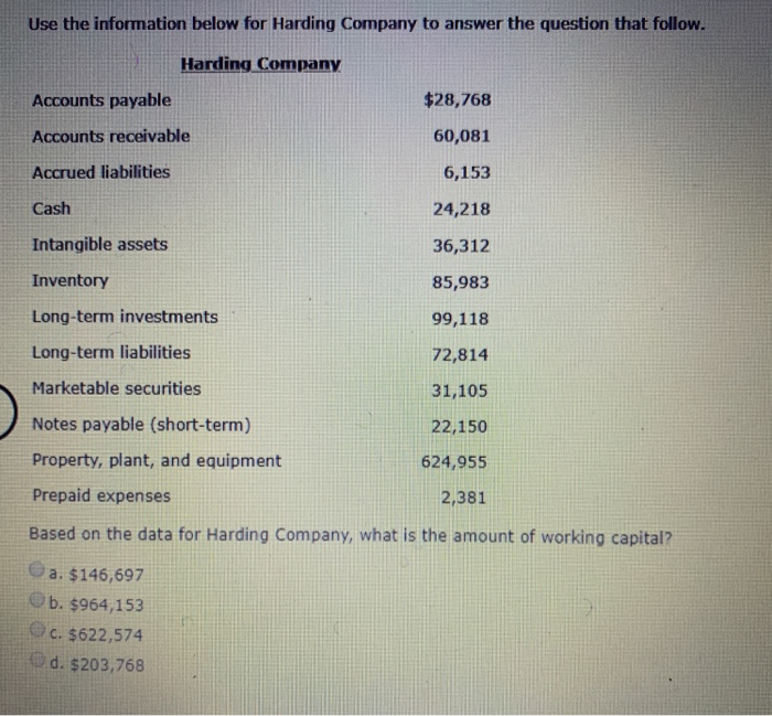 Company Harding Solved Use the information below for Harding Company to | Chegg.com
