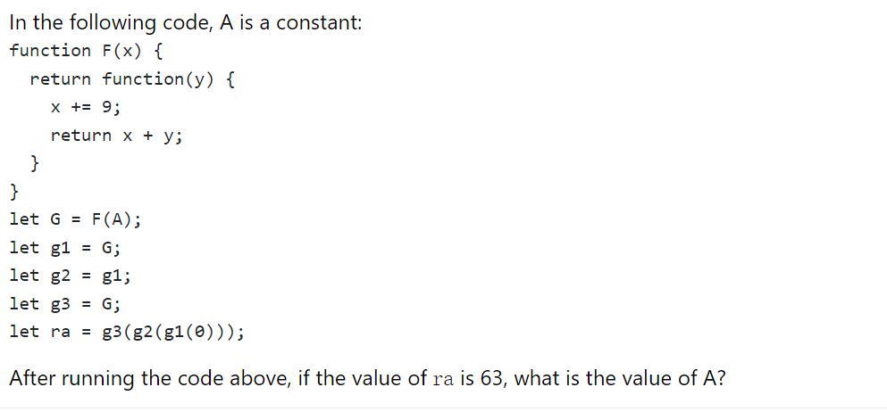 Solved In the following code, A is a constant: return | Chegg.com