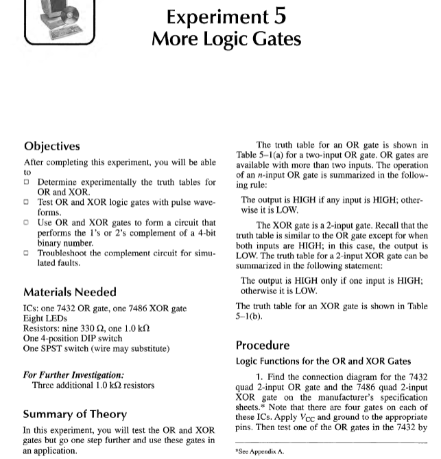 Solved Experiment 5 More Logic Gates to Objectives After
