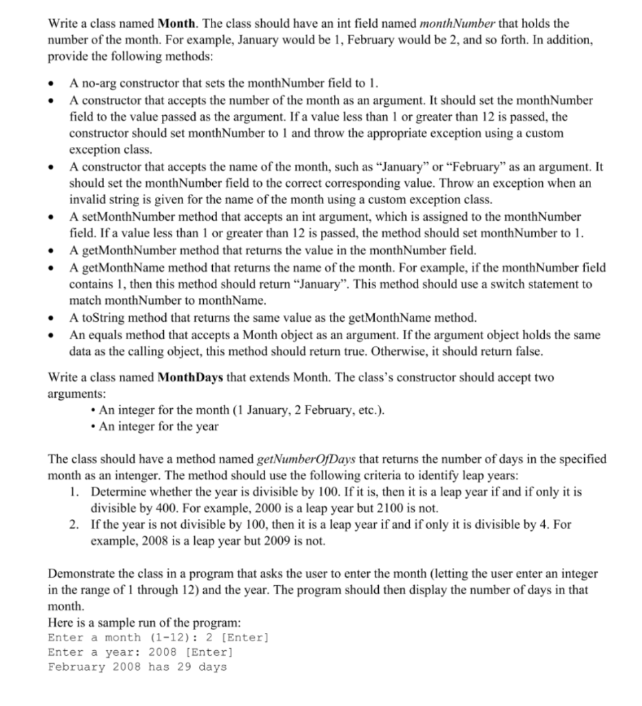 Solved Write a class named Month. The class should have an | Chegg.com