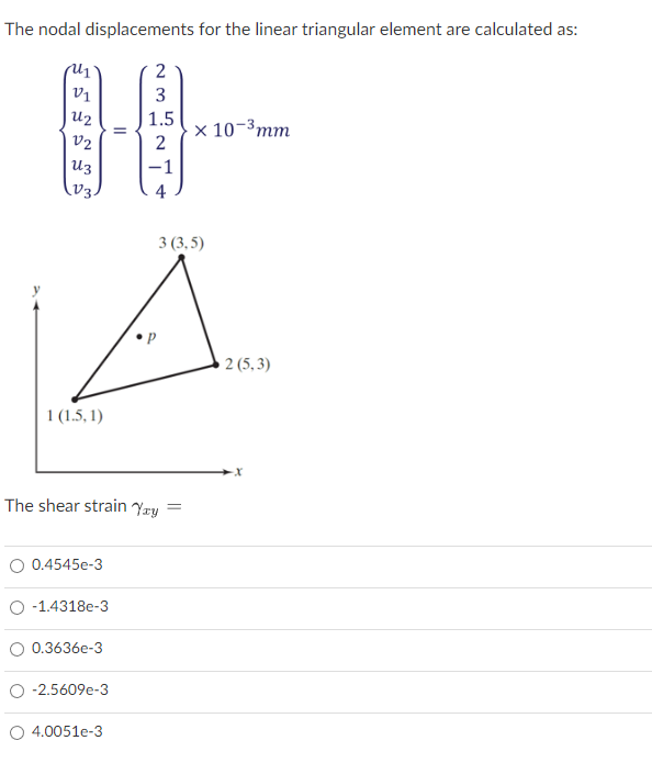Solved The nodal displacements for the linear triangular