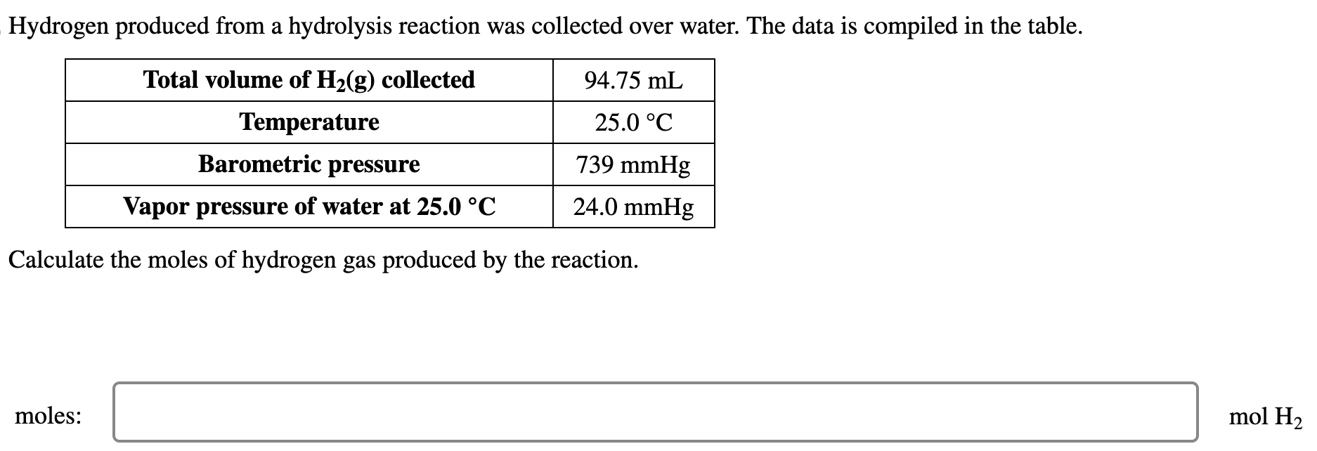 calculate the number of moles of oxygen gas produced in this reaction