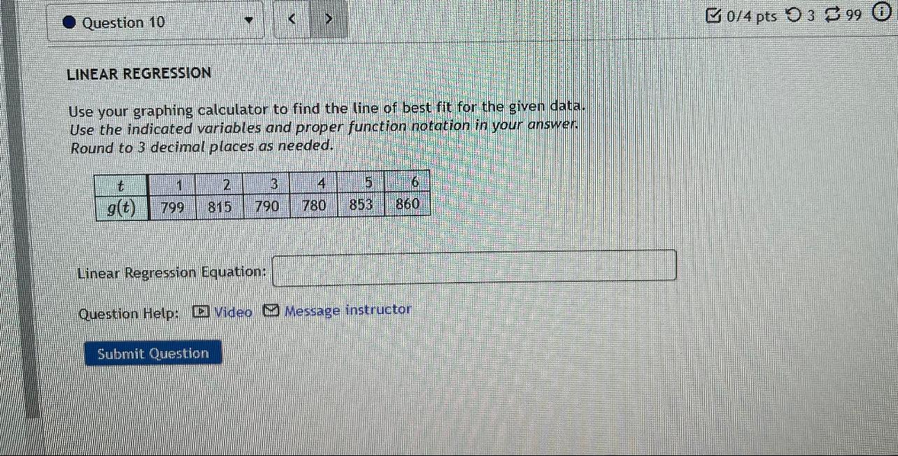 Solved LINEAR REGRESSION Use your graphing calculator to | Chegg.com