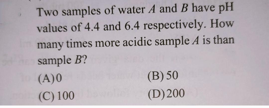 Two samples of water A and B have pH values of 4.4 | Chegg.com