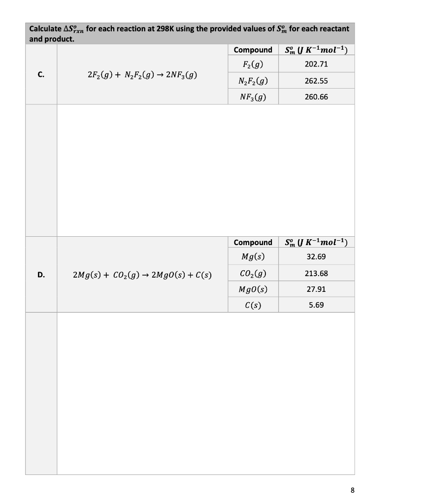 Solved Calculate ΔSrxno for each reaction at 298K using the | Chegg.com