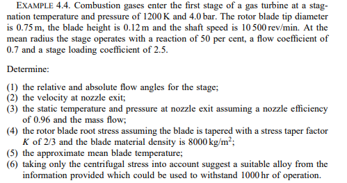 Solved EXAMPLE 4.4. Combustion gases enter the first stage | Chegg.com