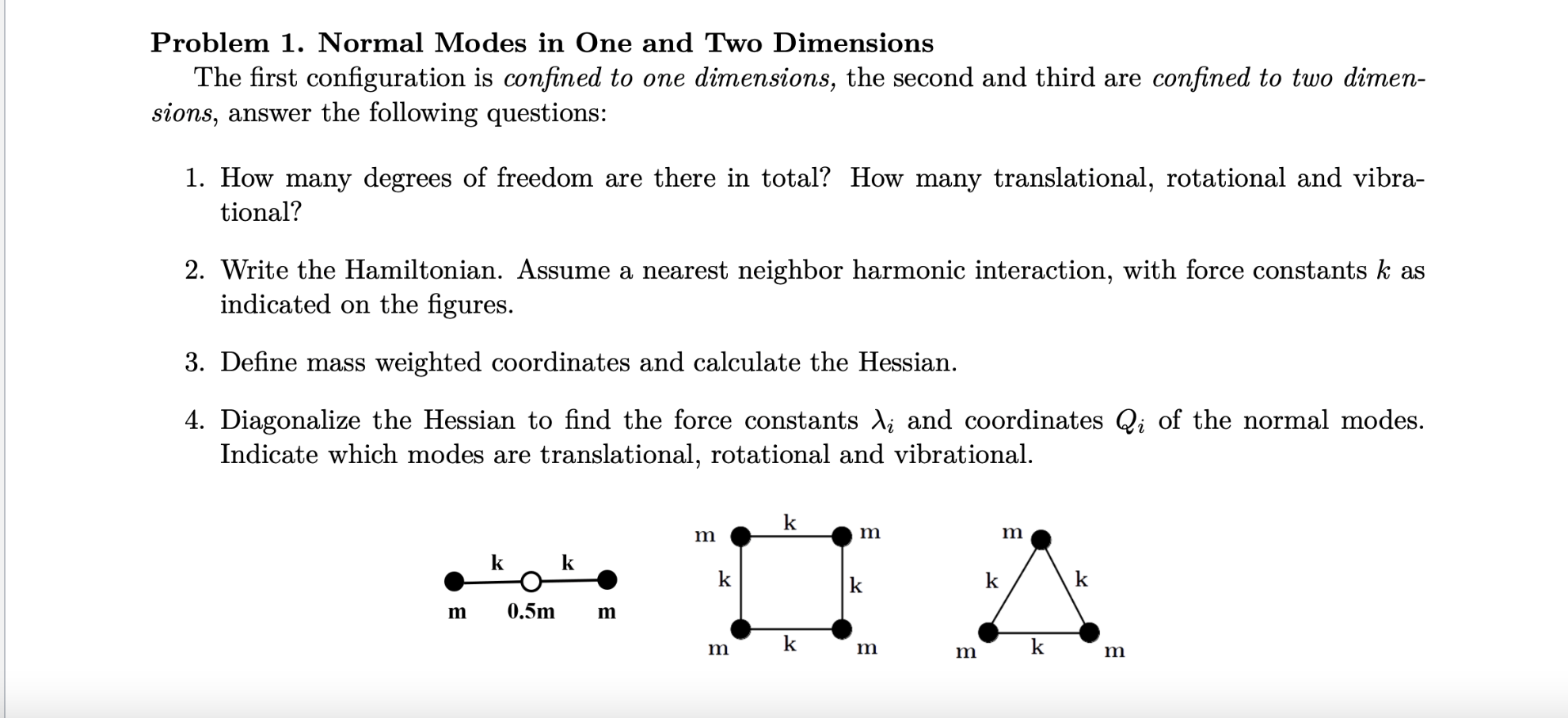 Solved Problem 1. Normal Modes In One And Two Dimensions The | Chegg.com