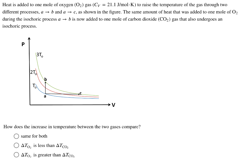 Solved Heat is added to one mole of oxygen (O2) gas (Cv 21.1