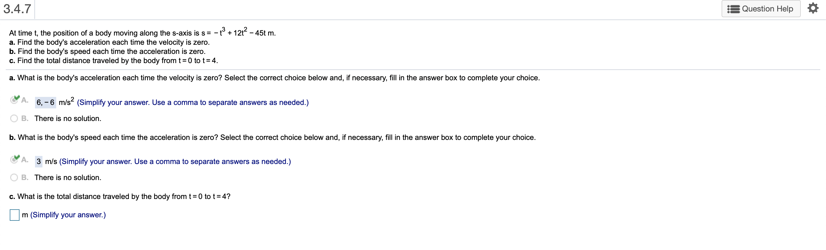 Solved 3.4.7 Question Help At time t, the position of a body | Chegg.com