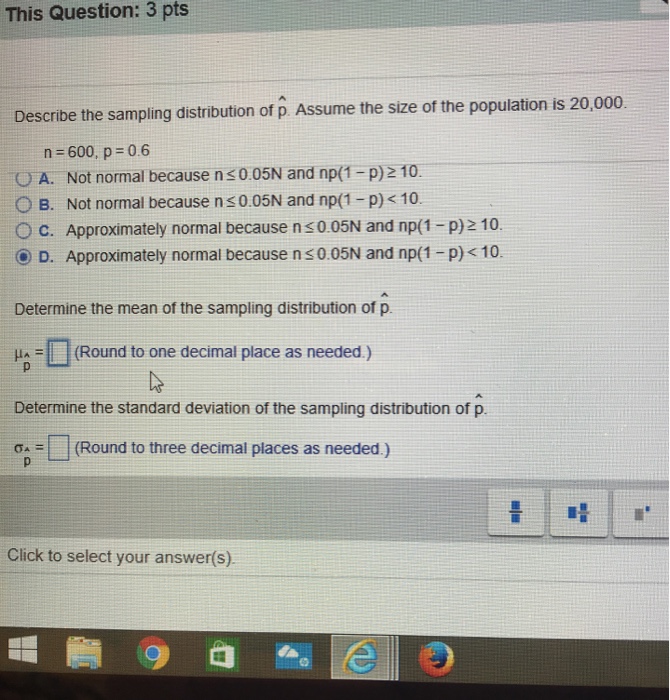 Solved describe the sampling distribution of p hat. assume