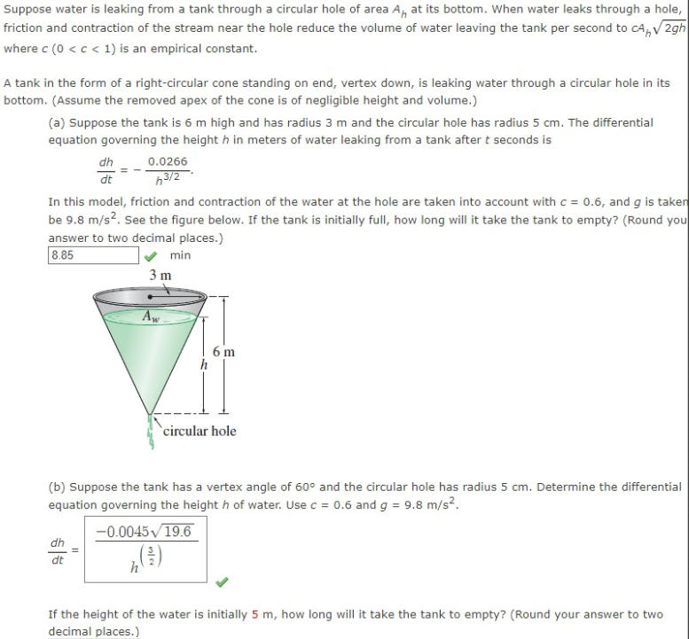 Solved Suppose water is leaking from a tank through a | Chegg.com