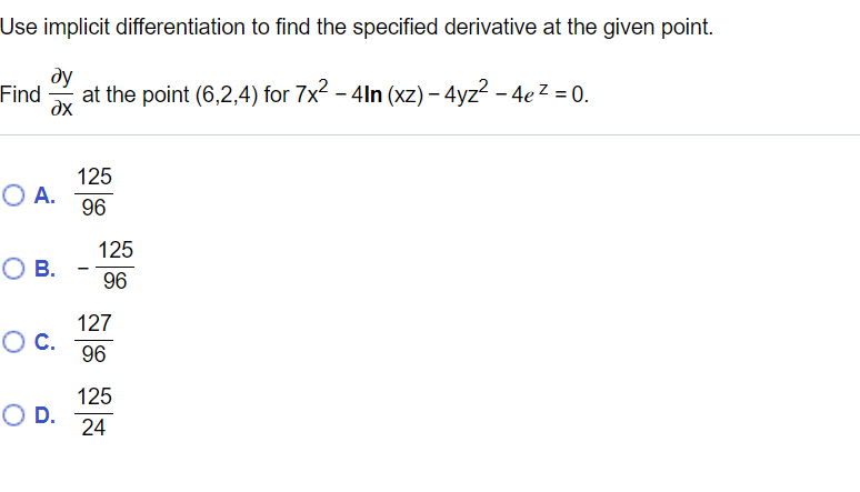 Solved Use implicit differentiation to find the specified | Chegg.com